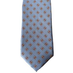 Oscar de la Renta Men's Neck Tie Silk Geometric Blue Gold Red Geometric
